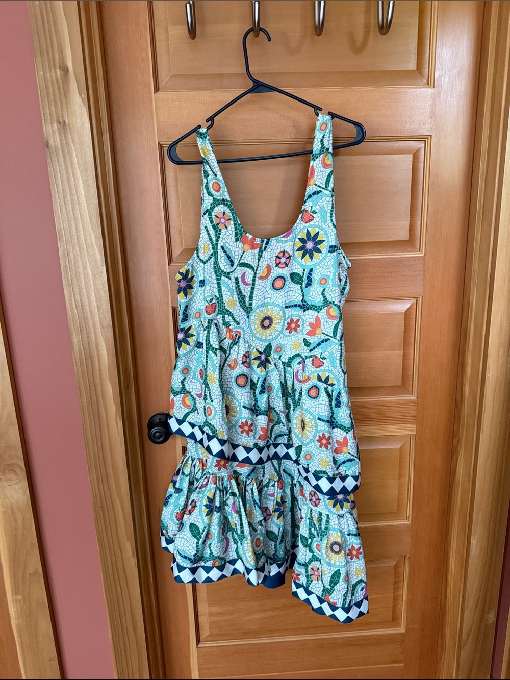 Floral Mosaic Asymmetrical Tiered Dress - Green - Picture 2 of 2